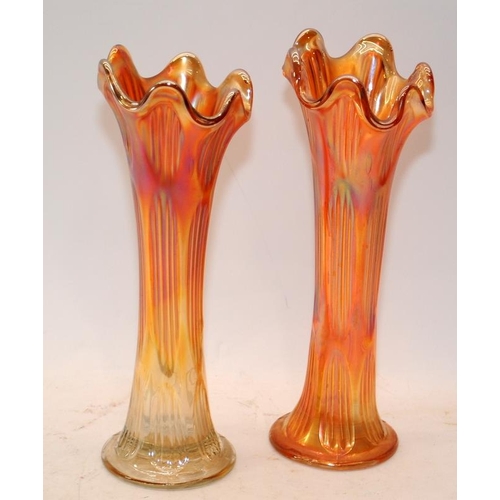 20 - Pair if Fenton Carnival Glass marigold vases 27.5cms tall