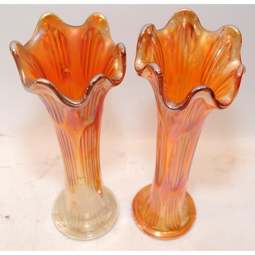 20 - Pair if Fenton Carnival Glass marigold vases 27.5cms tall