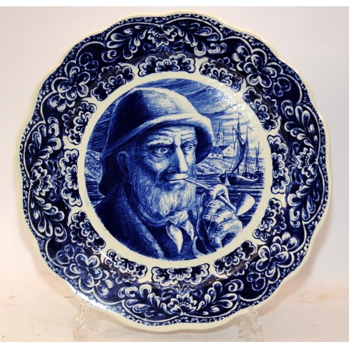 77 - Very large Boch Freres Belgium Delft charger featuring an old sailor. 38.5cms across with scalloped ... 