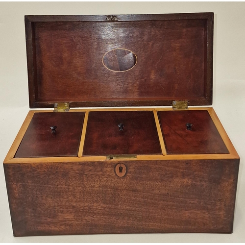 92 - Georgian Mahogany 3 compartment Tea caddy together a Walnut writing slope in need of a little attent... 