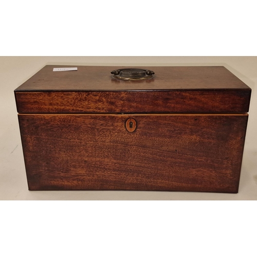 92 - Georgian Mahogany 3 compartment Tea caddy together a Walnut writing slope in need of a little attent... 