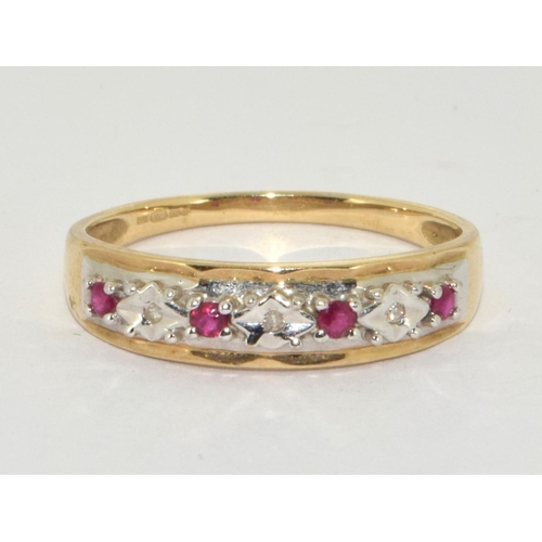 285 - 9ct Gold Ladies Vintage Diamond & Ruby Half Eternity Ring. Size Q