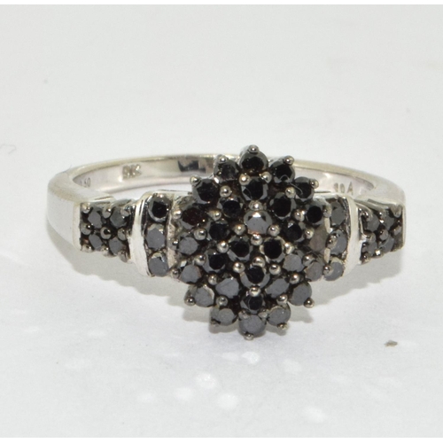 278 - 9ct White Gold Black Diamond Cluster Ring. H/m as 0.5ct  Size L