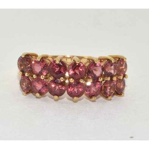 295 - 9ct Twin Row Pink Tourmaline Ring. Size N