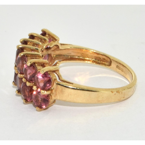 295 - 9ct Twin Row Pink Tourmaline Ring. Size N