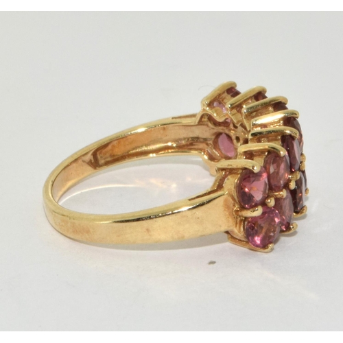 295 - 9ct Twin Row Pink Tourmaline Ring. Size N