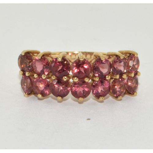 295 - 9ct Twin Row Pink Tourmaline Ring. Size N