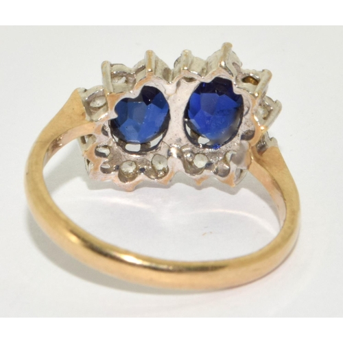 287 - 9ct Gold Double Sapphire Cluster Ring. Size P