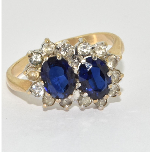 287 - 9ct Gold Double Sapphire Cluster Ring. Size P