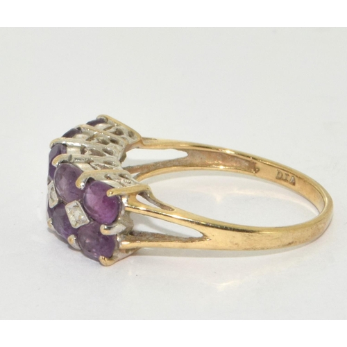 284 - 9ct Gold Diamond & Amethyst Ring. H/M dia Size L