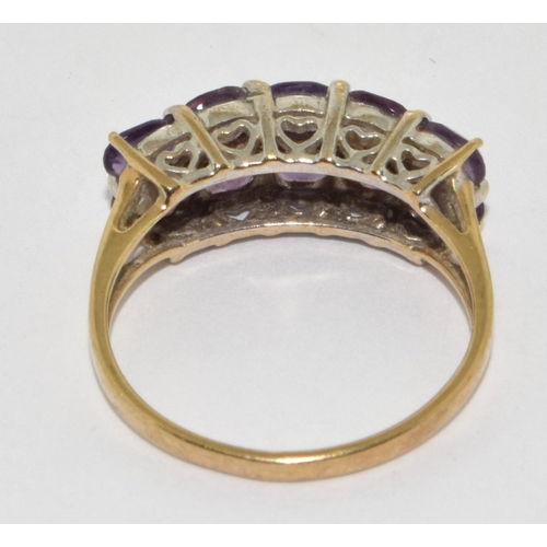 284 - 9ct Gold Diamond & Amethyst Ring. H/M dia Size L