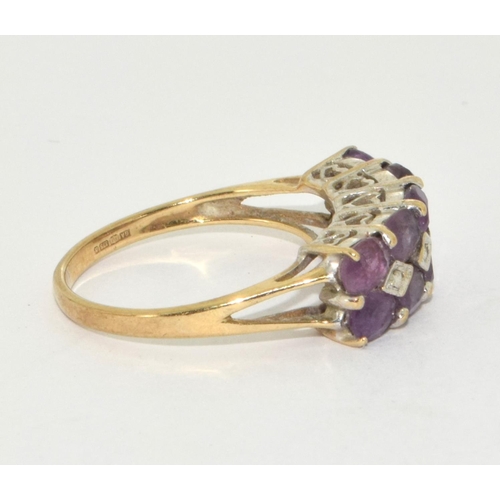 284 - 9ct Gold Diamond & Amethyst Ring. H/M dia Size L