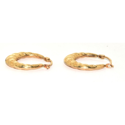 319 - 9ct Gold Gypsy Embossed Half Loop Earrings