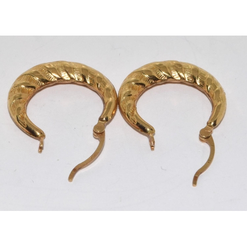 319 - 9ct Gold Gypsy Embossed Half Loop Earrings