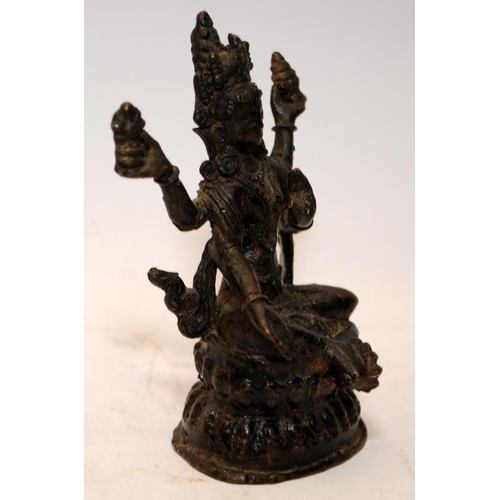 83 - Vintage Tibetan bronze figure of the Goddess Bashundhara. 10cms tall