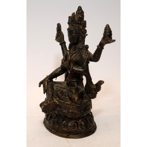 83 - Vintage Tibetan bronze figure of the Goddess Bashundhara. 10cms tall