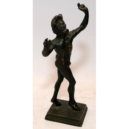 84 - Bronze figure of a dancing faun, Pompeii attribution to base. 16cms tall