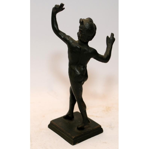 84 - Bronze figure of a dancing faun, Pompeii attribution to base. 16cms tall