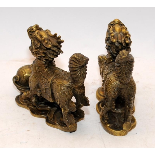 85 - Pair of vintage Chinese bronze Chi Lin or Dragon Horses, male and female representations. 11cms tall