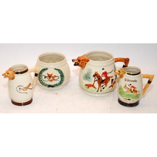 65 - Vintage Keele Street Pottery tea set including teapot featuring hinting scenes. 10 pieces in lot