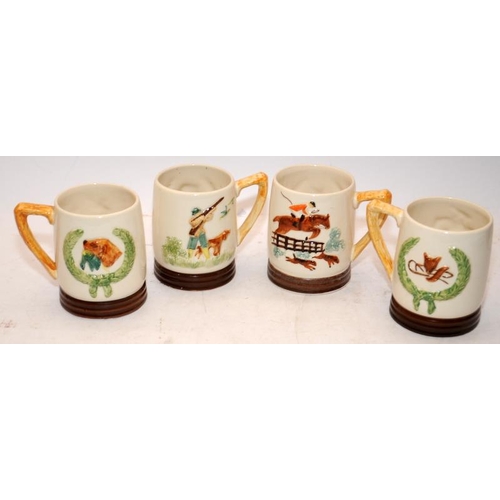 65 - Vintage Keele Street Pottery tea set including teapot featuring hinting scenes. 10 pieces in lot