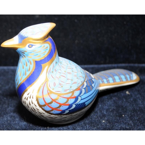 91 - Royal Crown Derby imari paperweights - Blue Tit with special 21st anniversary stopper and Blue Jay w... 