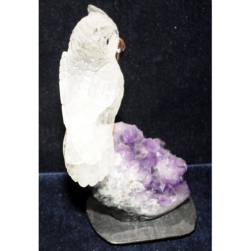 93 - Vintage Amsterdam Sauer raw amethyst and carved crystal model of an owl. 18cms tall