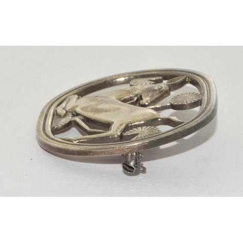 359 - Georg Jensen 256 kneeling deer brooch silver, Denmark.