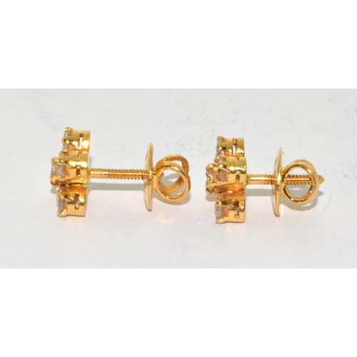 321 - Diamond earrings approx 1.00ct set in 5 grams 22ct gold, Boxed.