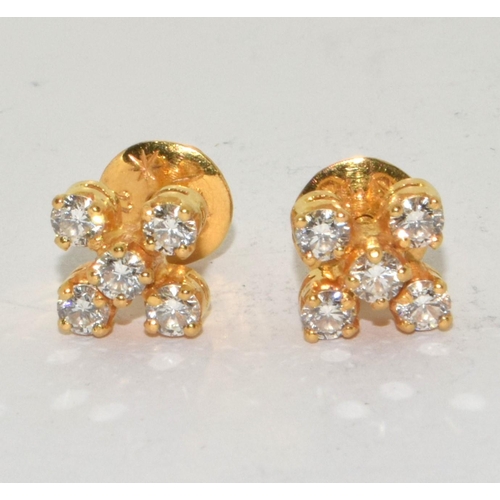 321 - Diamond earrings approx 1.00ct set in 5 grams 22ct gold, Boxed.