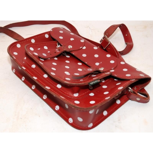 222 - Zatchels red/white polka dot satchel with slipcase c/w a boxed workmate organiser