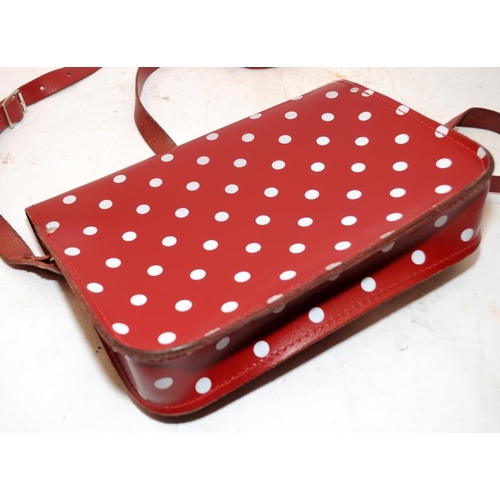 222 - Zatchels red/white polka dot satchel with slipcase c/w a boxed workmate organiser