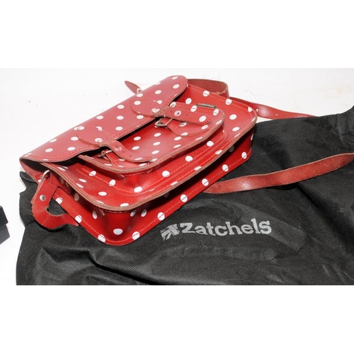 222 - Zatchels red/white polka dot satchel with slipcase c/w a boxed workmate organiser