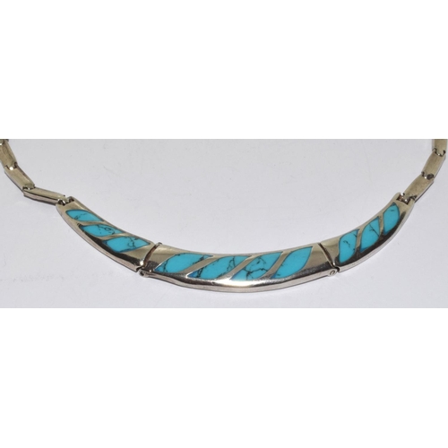 371 - Turquoise 925 silver collarette necklace.