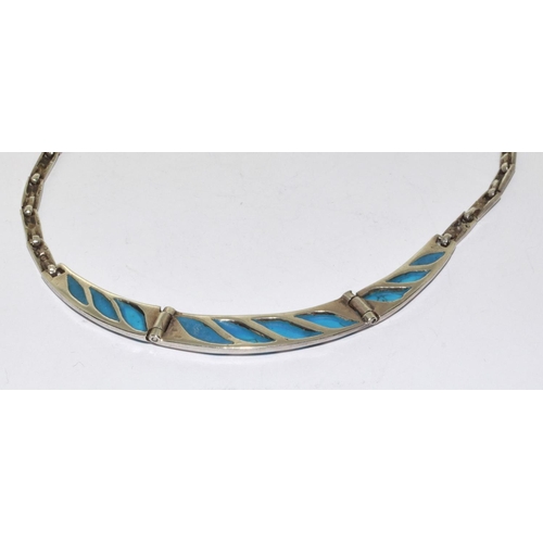 371 - Turquoise 925 silver collarette necklace.