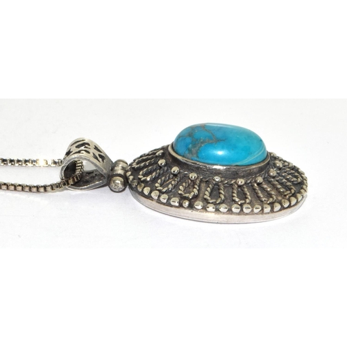 355 - Turquoise native american 925 silver pendant.