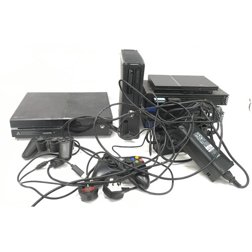 430 - Collection of Gaming Consoles Xbox One and 360, and a PlayStation 2 along with Controllers