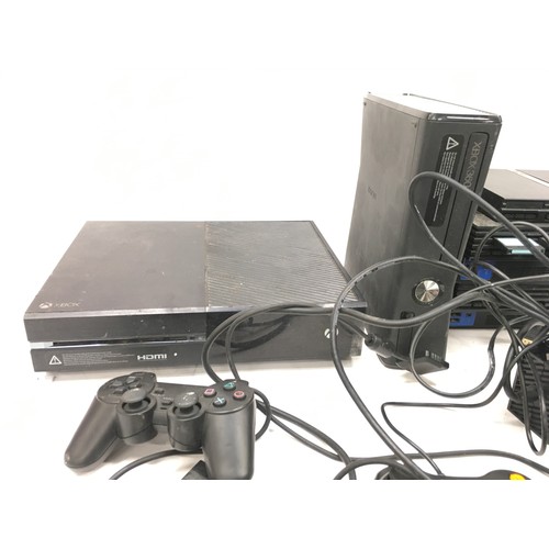 430 - Collection of Gaming Consoles Xbox One and 360, and a PlayStation 2 along with Controllers