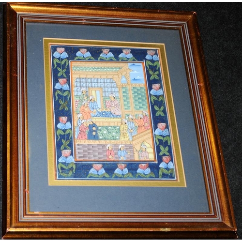 426 - Four Indo-Persian gouache works on fabric. Largest frame is 57cms x 45cms