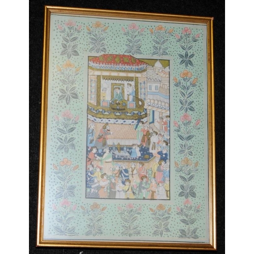 426 - Four Indo-Persian gouache works on fabric. Largest frame is 57cms x 45cms