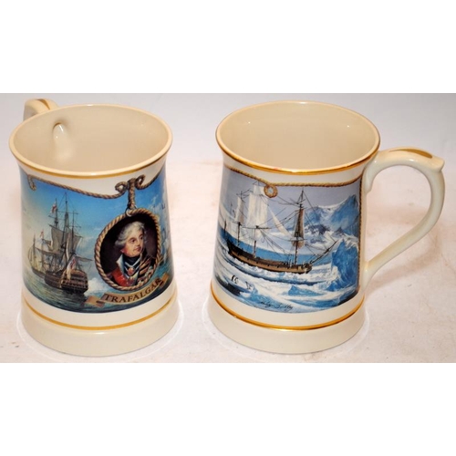 16 - Set of six Danbury Mint ceramic tankards commemorating the achievements of Horatio Nelson. All diffe... 