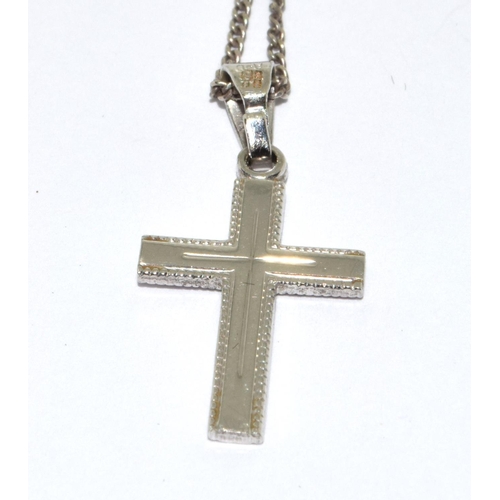 375 - 9ct White Gold Cross on a Silver Chain