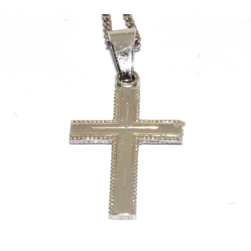 375 - 9ct White Gold Cross on a Silver Chain