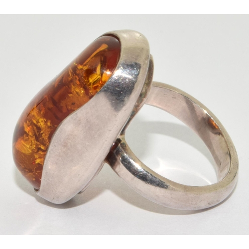 354 - 925 Silver Baltic Amber Ring. SizeN