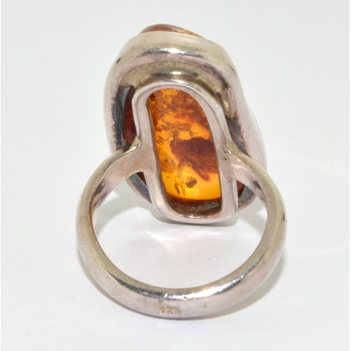 354 - 925 Silver Baltic Amber Ring. SizeN