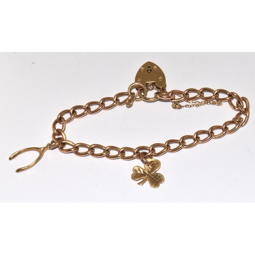 317 - 9ct Gold Bracelet with Heart Clasp & Safety Chain., all links individually hall marked, 14.5g