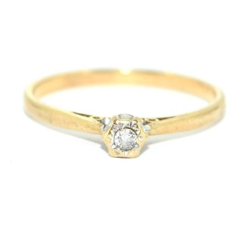 290 - 9ct Gold Ladies Diamond Solitaire Ring. Size N