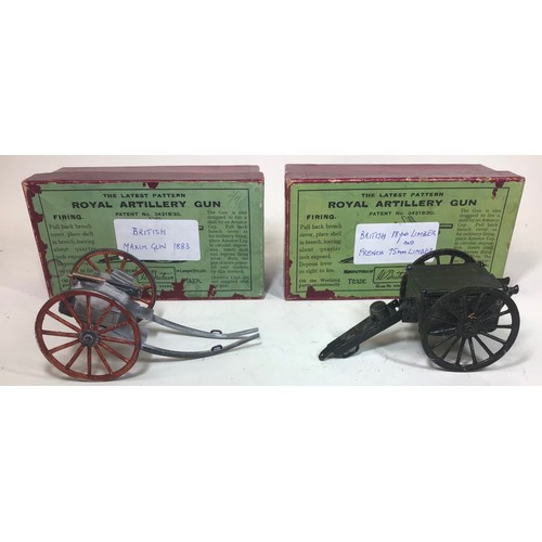 61 - Britains British 18 pdr. lumber carriage, a French 75mm lumber carriage together with a British Maxi... 