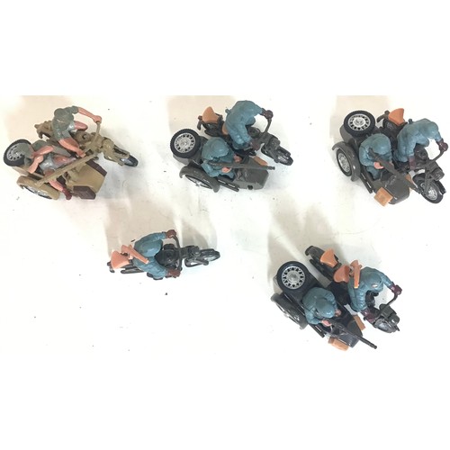 64 - Britains German WWII motorcycle machine carriage x2 and other German machinery.