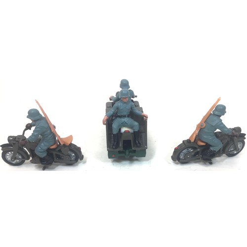 62 - Britains German Kettenkard motorbike tracked vehicle together with two German motorbikes.